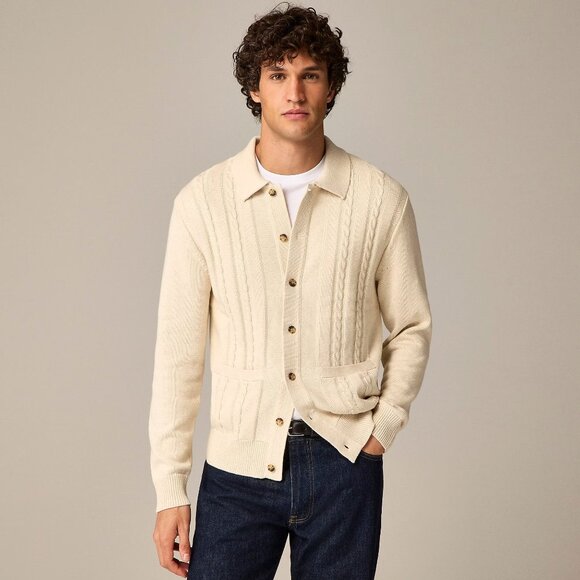 NWT J Crew Heritage Cotton Cable Knit Cardigan Sweater Polo in Ivory White - Picture 4 of 4